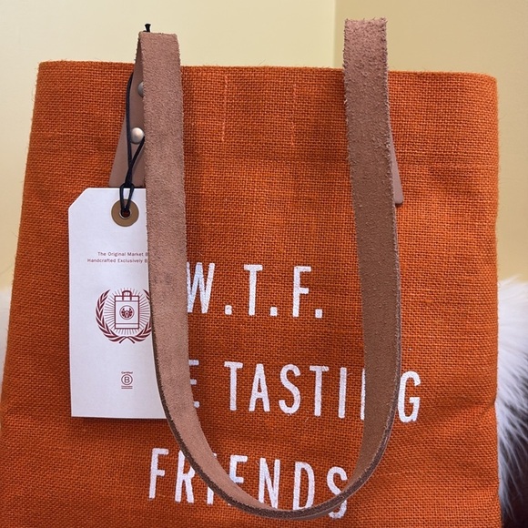 Apolis Market Day Jute Bag WTF Wine Tasting Friends Global Citizen Tote NWT - Picture 4 of 15